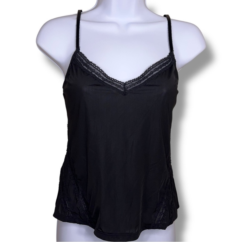 Small Gilligan And O Malley Black Camisole Lace Trim Cropped Glam Retro Goth